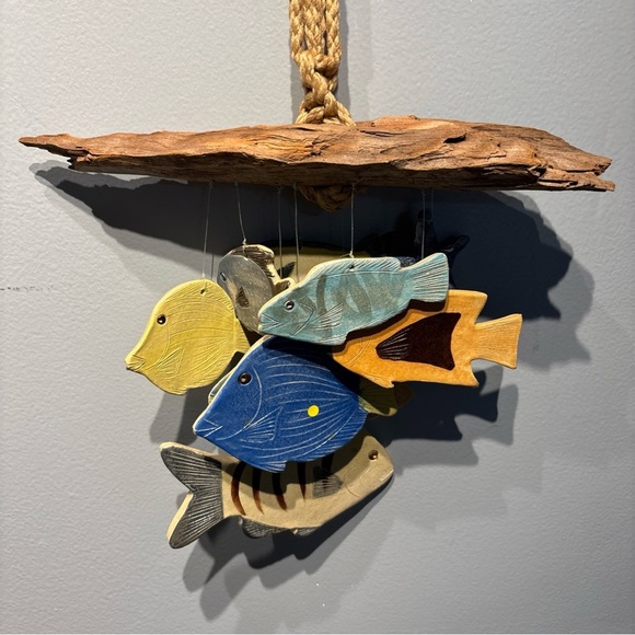 Tropical Pottery Fish, Driftwoods Design Hanging Wind Chime Outdoor/indoor - Picture 3 of 10